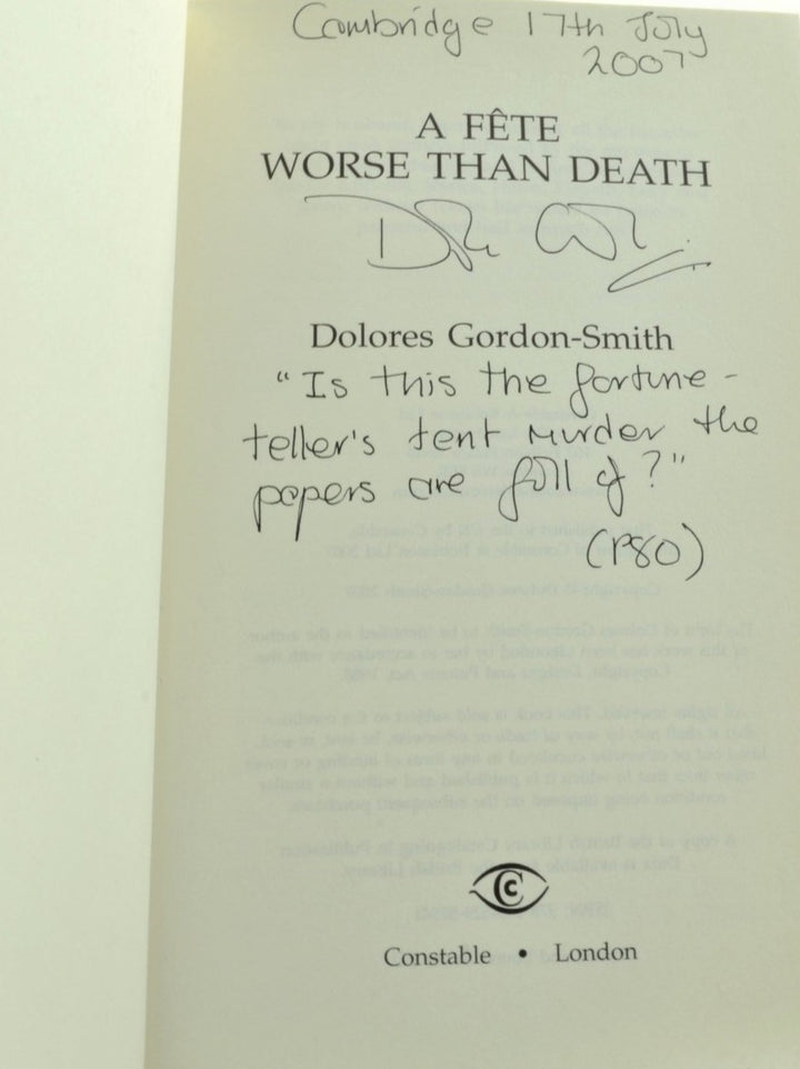 Gordon-Smith, Dolores - A Fete Worse than Death - SIGNED | signature page