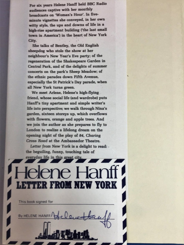 Hanff, Helene - Letter from New York - SIGNED | signature page