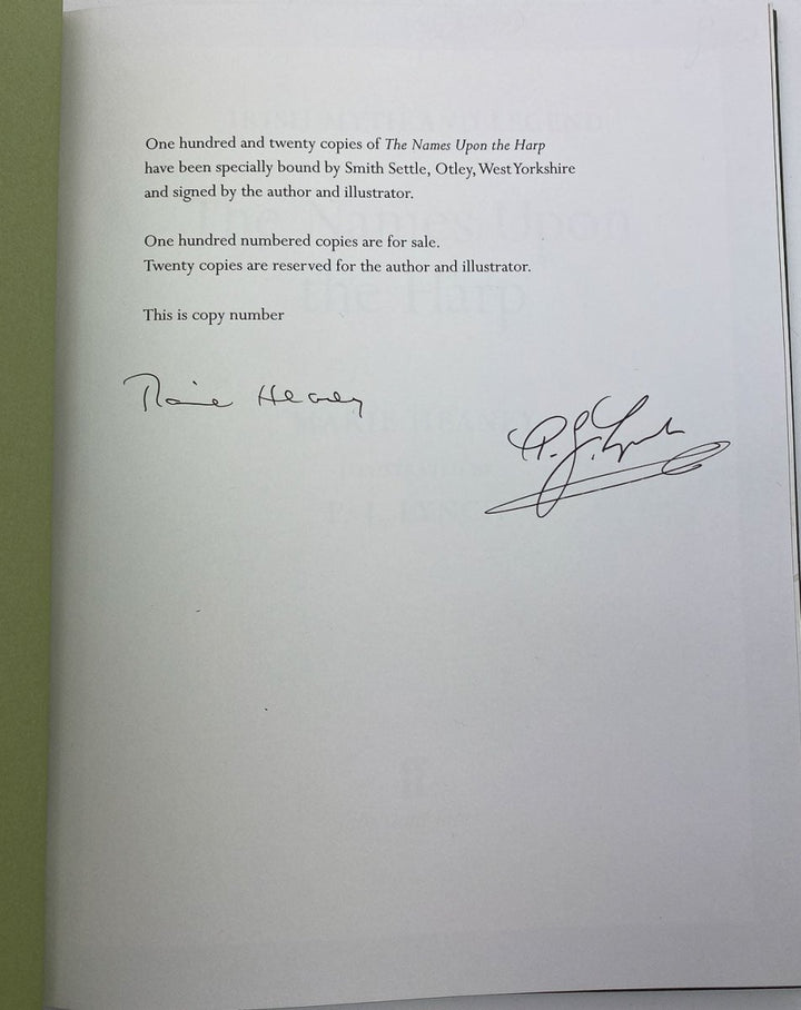 Heaney, Marie - The Names Upon the Harp - SIGNED | signature page