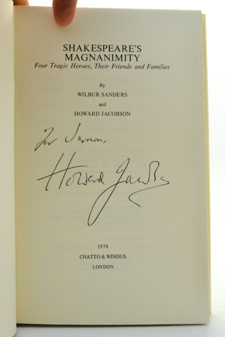 Jacobson, Howard - Shakespeare's Magnanimity - SIGNED | signature page