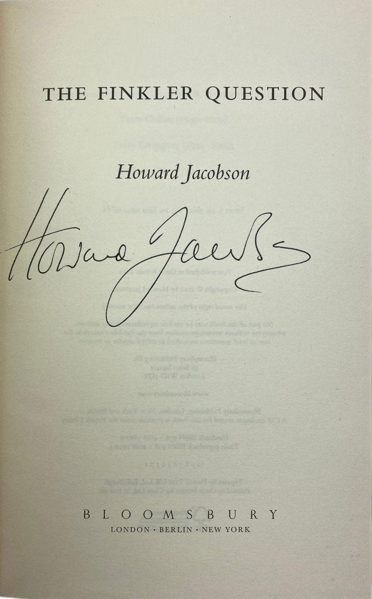Jacobson, Howard - The Finkler Question - SIGNED | signature page
