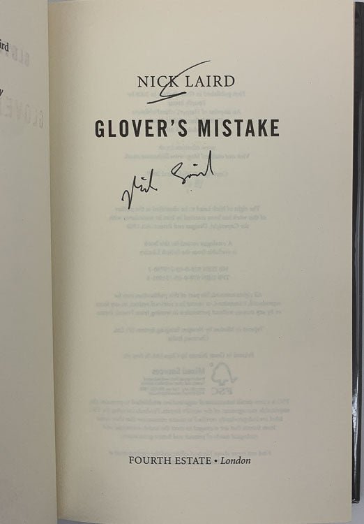 Laird, Nick - Glover's Mistake - SIGNED | signature page
