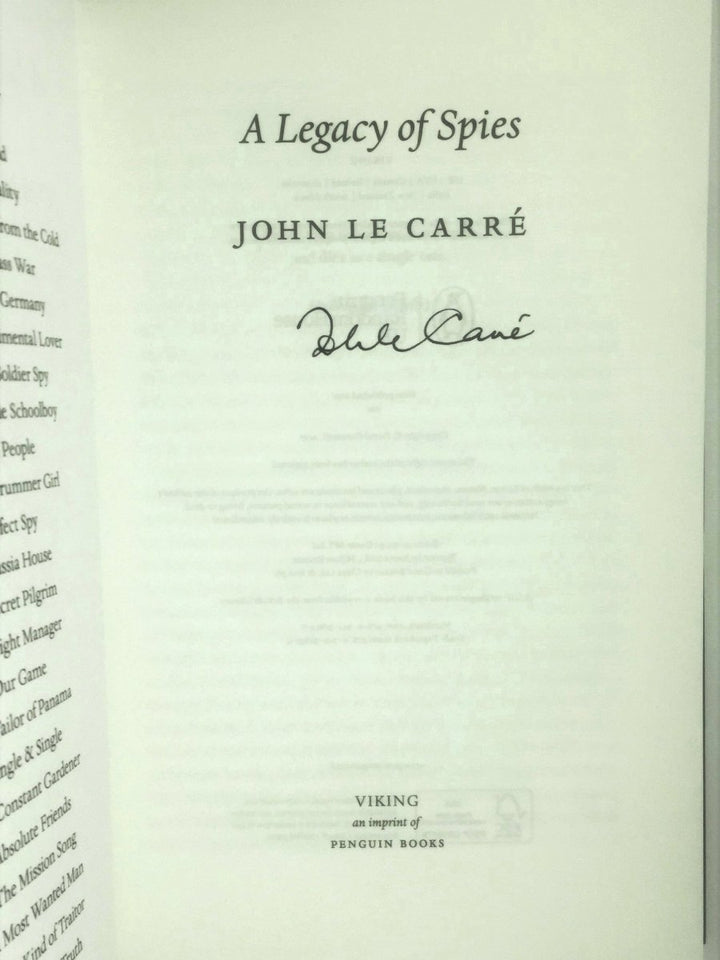Le Carre, John - A Legacy of Spies - SIGNED | signature page