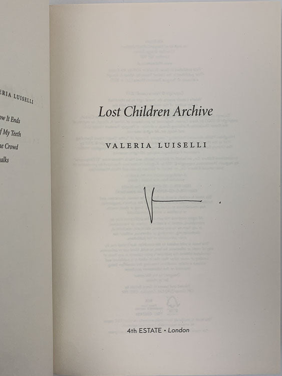 Luiselli, Valeria - Lost Children Archive - SIGNED | signature page