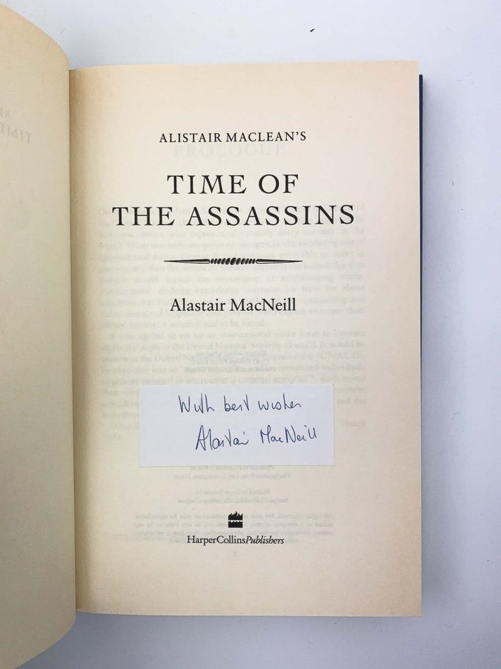 MacNeil, Alastair - Alistair MacLean's Time of the Assassins - SIGNED | signature page