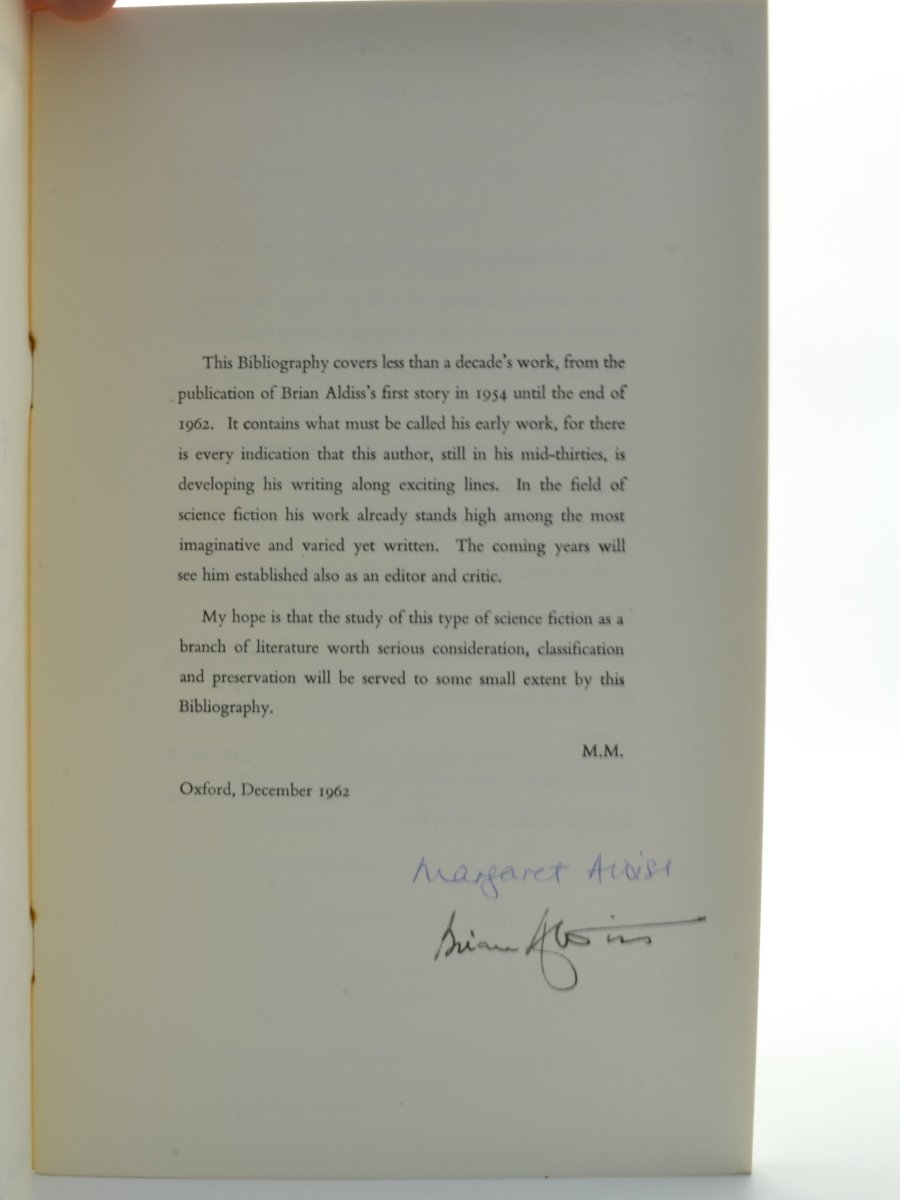 Manson, Margaret - Item Forty-Three. Brian Aldiss : A Bibliography 1954 - 1962 - SIGNED | back cover