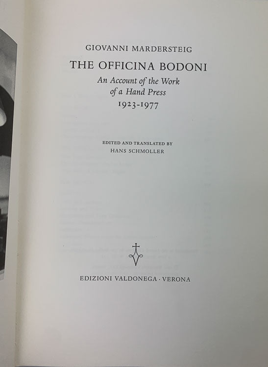Mardersteig, Giovanni - The Oficina Bodoni : An Account of the Work of a Hand Press ( 1923-1977 ) | back cover