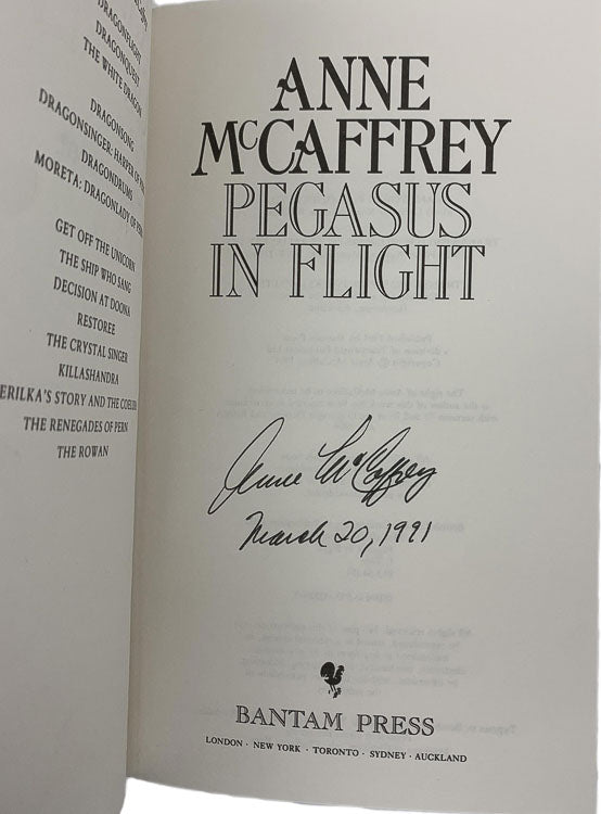 McCaffrey, Anne - Pegasus in Flight - SIGNED | signature page