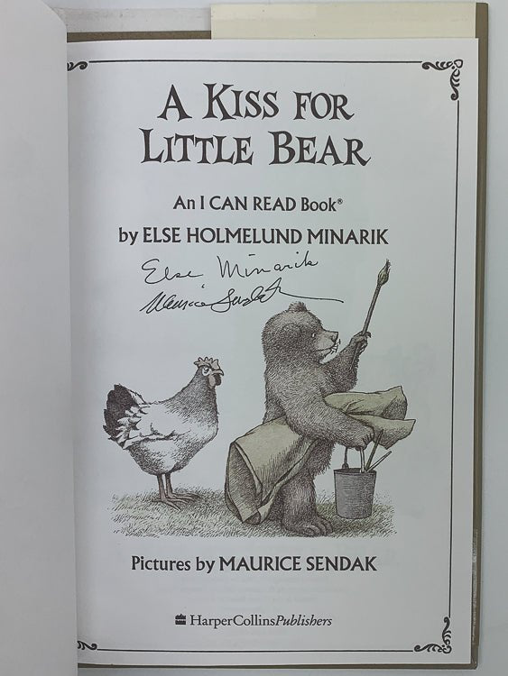 Minarik, Else Holmelund - A Kiss for Little Bear - SIGNED by Maurice Sendak | signature page