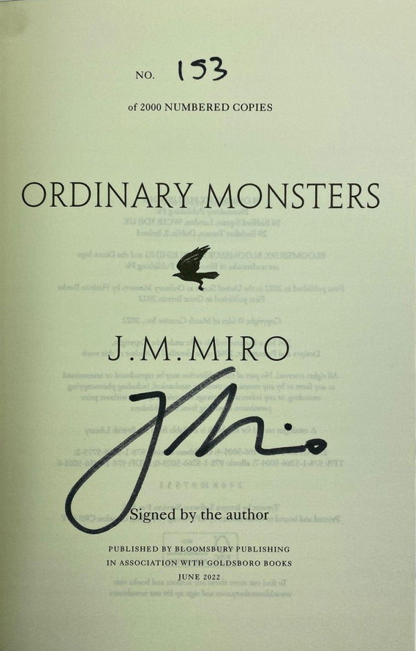 J M Miro First Edition, Limited Edition - SIGNED Ordinary Monsters - SIGNED  limited edition