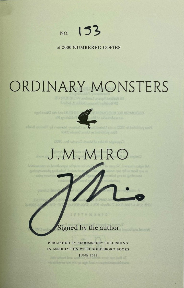Miro J M - Ordinary Monsters - SIGNED limited edition | signature page