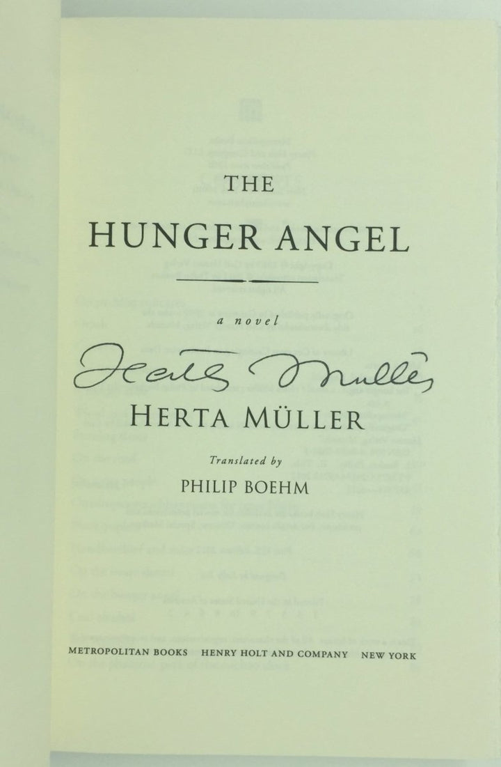 Muller, Herta - The Hunger Angel - With a SIGNED Copy of The Nobel Prize Acceptance Speech And Souvenir Program - SIGNED | signature page