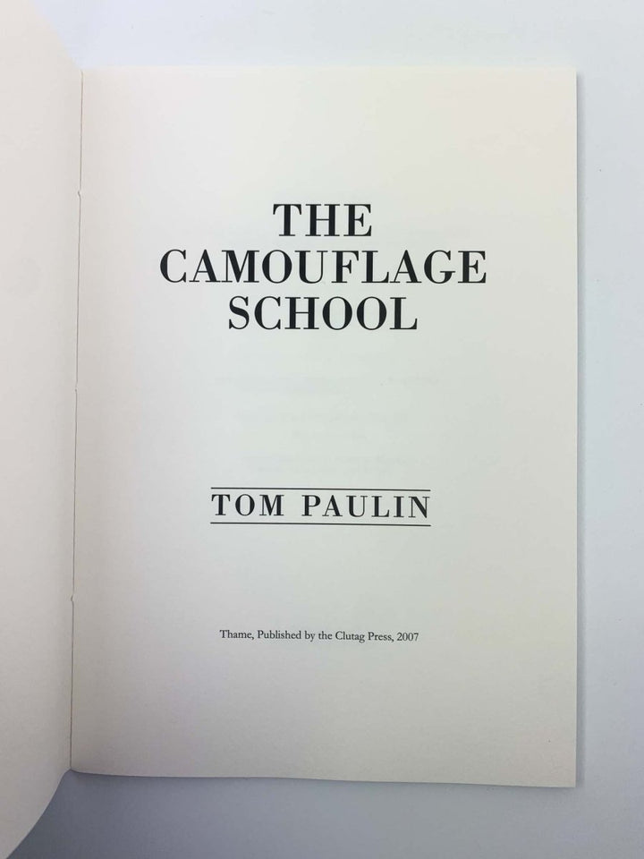 Paulin, Tom - The Camouflage School | back cover