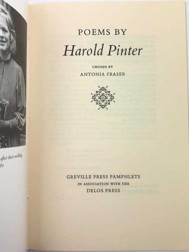 Pinter, Harold - Poems by Harold Pinter | back cover