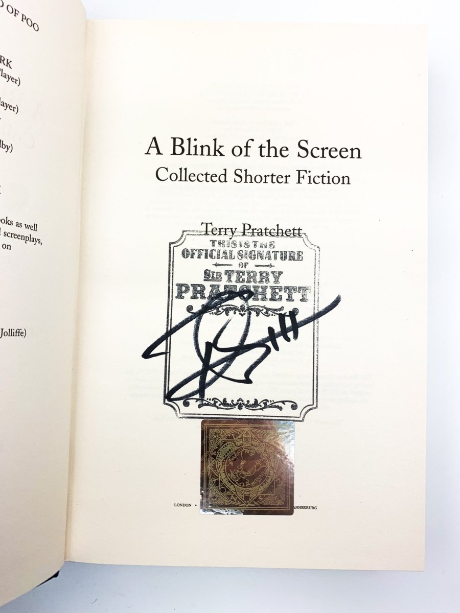 Pratchett, Terry - A Blink on the Screen - SIGNED | signature page