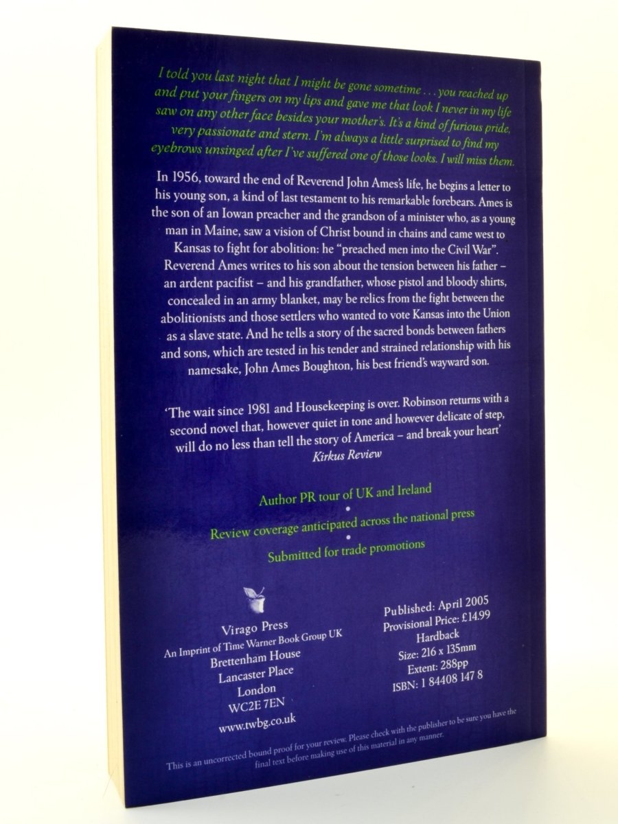 Robinson, Marilynne - Gilead ( uncorrected proof copy ) | back cover