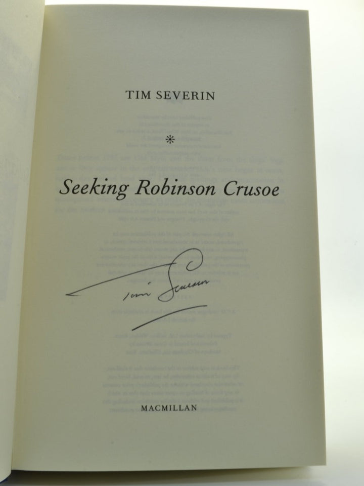Severin, Tim - Seeking Robinson Crusoe - SIGNED | signature page