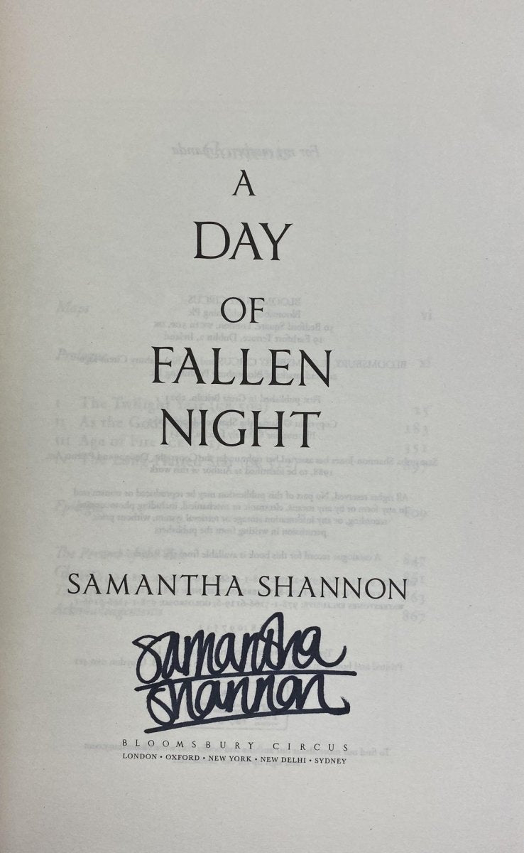 Shannon, Samantha - A Day of Fallen Night - SIGNED | signature page