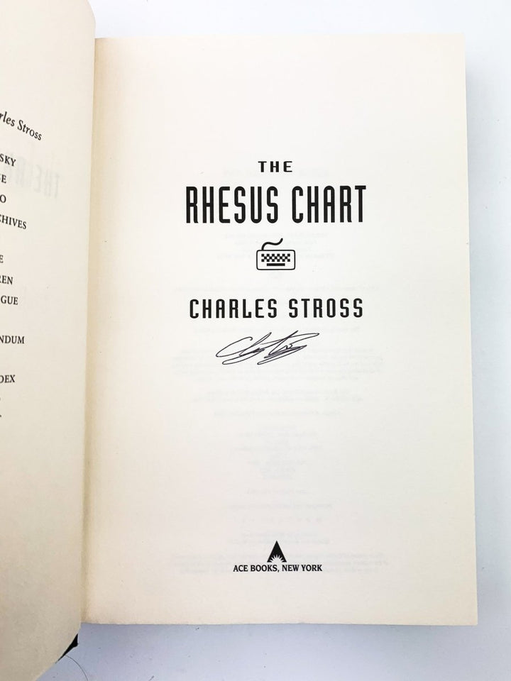 Stross, Charles - The Rhesus Chart - SIGNED | signature page