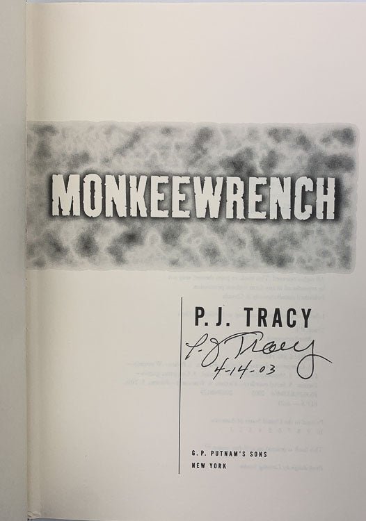 Tracy, P J - Monkeewrench - SIGNED | signature page