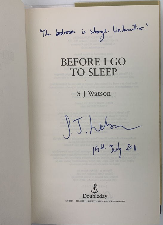 Watson, S J - Before I Go to Sleep - SIGNED | signature page