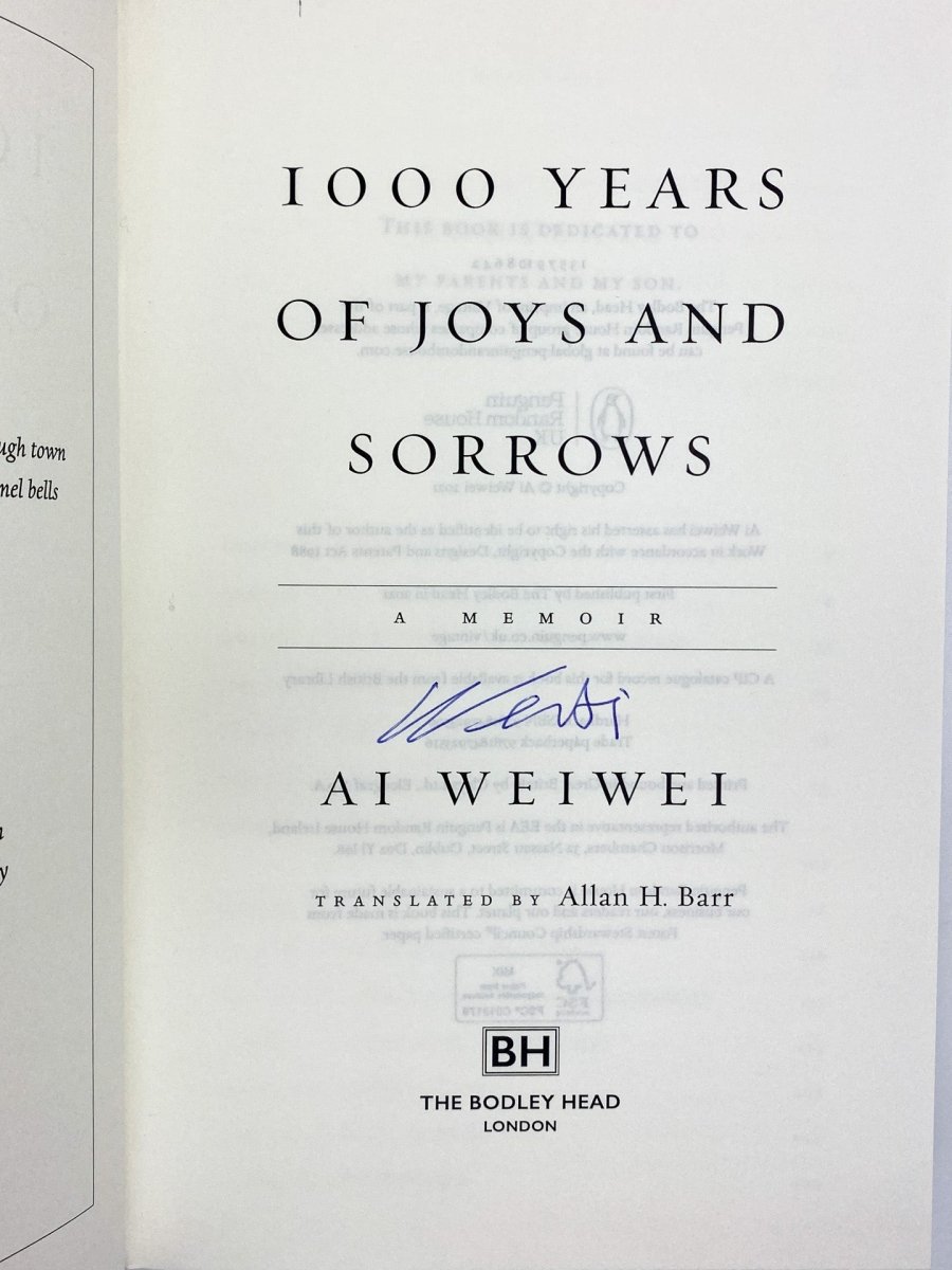 Weiwei Ai - 1000 Years of Joys and Sorrows - SIGNED | signature page