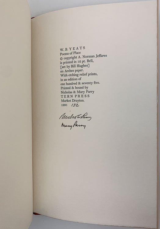 Yeats, W B - Poems of Place - SIGNED | signature page
